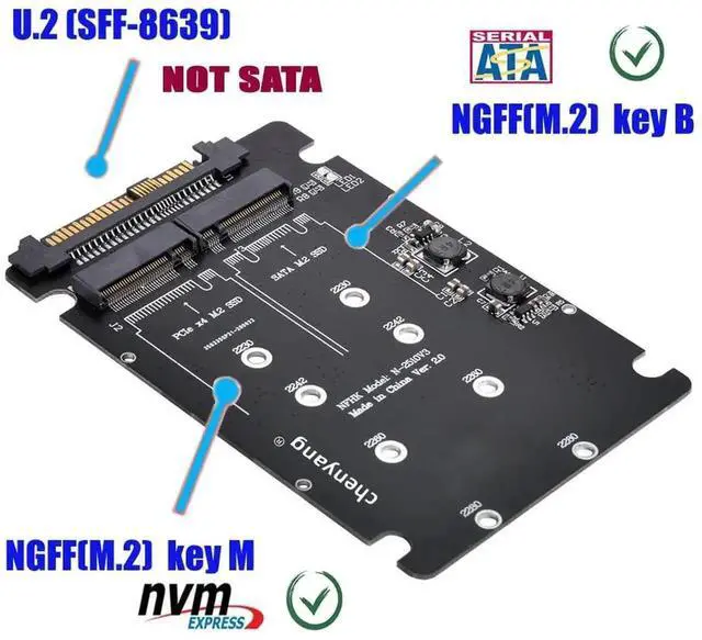 Alt view image 6 of 7 - 2-in-1 M.2 NVMe PCIe & SATA NGFF to U.2 SFF-8639 Adapter Card, Passive Signal Riser for 2230/2242/2260/2280 M.2 SSD, ONLY Compatible with U.2 Port, NVMe Cannot Convert to SATA
