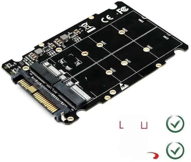 Alt view image 2 of 3 - 2 in 1 M.2 to U.2 Adapter, M.2 NVMe M-Key & SATA B-Key NGFF SSD to PCIe U.2 SFF-8639 Converter, Compatible with Samsung WD Intel Crucial ADATA Corsair M.2 SSD, for Desktop PC Workstation Server