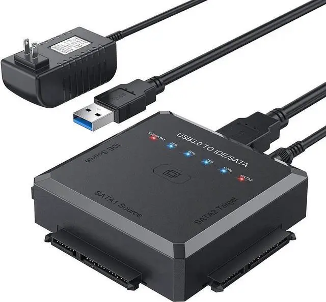 Main image of Upgraded SATA IDE to USB 3.0 Hard Drive Reader Adapter with One-Click Backup & LED Indicator, External Converter for 2.5/3.5 Inch HDD SSD, Comes with 12V 2A Power Supply