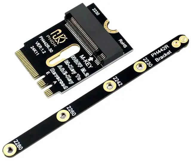 Alt view image 3 of 3 - M.2 A+E to M Key NVMe SSD Riser Card, PCIe 4.0 M.2 NGFF Adapter Converter with Mount Bracket, Supports 2230/2242/2260/2280 M-Key NVMe SSD for Desktop Mini PC