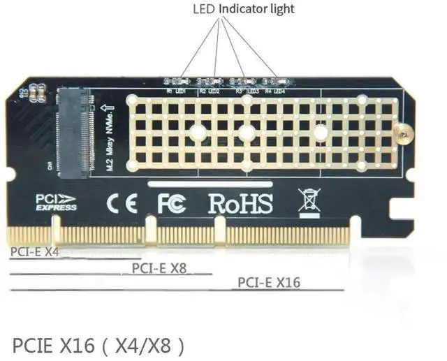 Alt view image 2 of 5 - M.2 NVMe M-Key to PCIe 3.0 X16 Expansion Card with LED Indicator, NGFF SSD PCIe Riser Adapter Supports 2230/2242/2260/2280 Drives, Compatible with PCIe X4/X8/X16 Desktop Slots