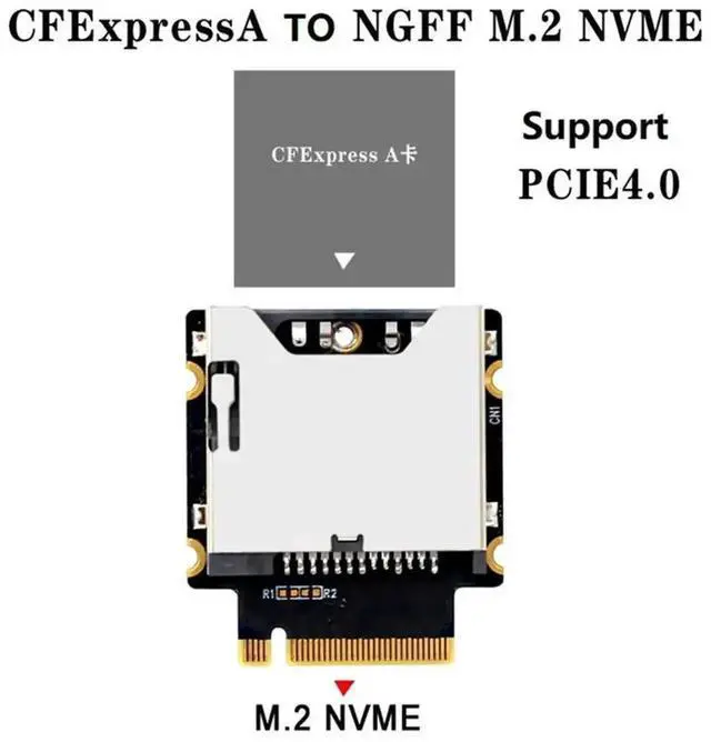 Main image of CFexpress Type-A to NGFF M.2 NVMe M-Key Adapter Card, PCIe 3.0/4.0 X1 CFexpress Card Reader Converter, Black & Silver PCB Design for Laptop/Desktop M.2 Slot Camera RAW Video Transfer