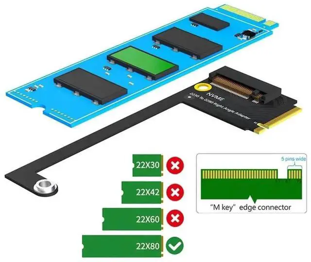 Alt view image 4 of 4 - 2230 to 2280 NVMe M-Key SSD Expansion Adapter Board for ROG Ally Handheld Console, PCIe 4.0 M.2 NGFF 90-Degree Converter, Black PCB Full Set 1 Pack