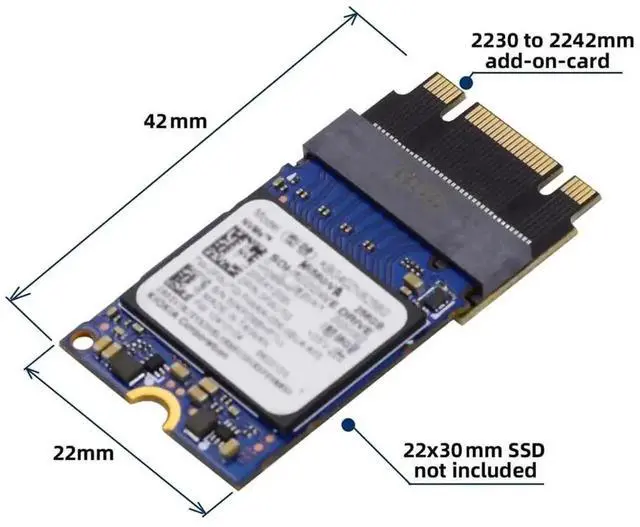 Alt view image 2 of 7 - NGFF B+M Key Male to M-Key Female Extension Adapter, 2230 (22×30mm) to 2242 (22×42mm) M.2 SSD Converter, PCIe 4.0 Compatible for Lenovo Legion Go & ThinkPad X270/X280/T470/T480/L480/T580 Laptops