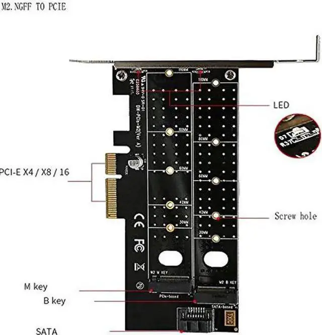 Alt view image 6 of 6 - Dual M.2 PCIe 3.0 x4 Expansion Card, Supports NVMe M-Key & SATA B-Key SSDs, Compatible with 2230/2242/2260/2280/22110 NGFF Drives, Desktop PCI Express Storage Adapter Host Controller