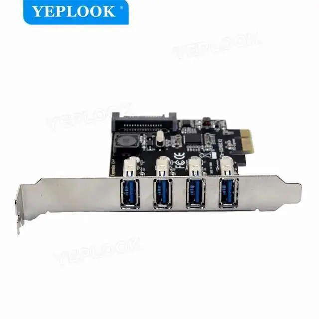 Alt view image 3 of 5 - PCIe X1 4-Port USB3.0 5Gbps Expansion Card with SATA Power Connector, Compatible with PCIe X1/X4/X8/X16 Slots, Equipped with 8CM Low Profile Short Bracket for Desktop PC