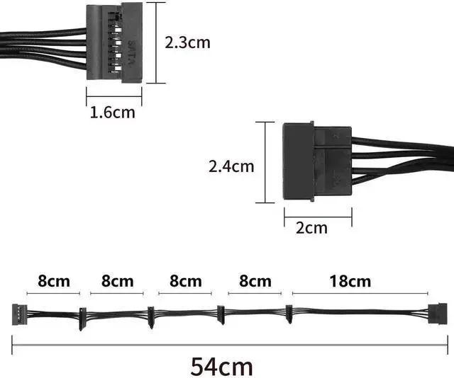 Alt view image 6 of 7 - LP4 4 Pin IDE to 5×15 Pin SATA Power Splitter Cable, 1 LP4 Molex to 5 SATA 15Pin Power Supply Adapter Converter Cord for PC Server Hard Drive HDD SSD