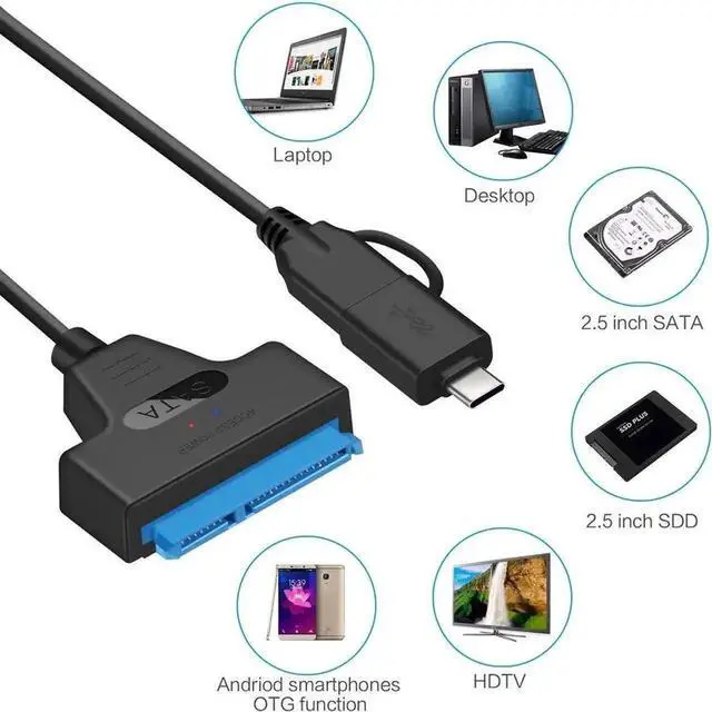 Alt view image 3 of 7 - 2 in 1 SATA to USB 3.0 Adapter Cable, USB 3.0 SATA Hard Drive Reader Converter for 2.5 Inch SATA HDD SSD, External Storage Cable Supports UASP Fast Data Transfer