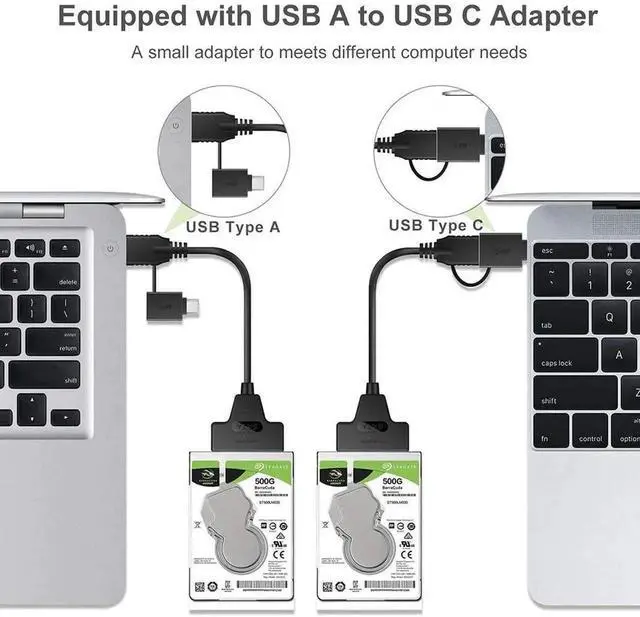 Alt view image 3 of 7 - 2 in 1 USB 3.0 & USB-C SATA to Hard Drive Adapter Cable, External SATA Converter for 2.5 Inch SATA HDD SSD, Supports UASP Fast Data Transfer