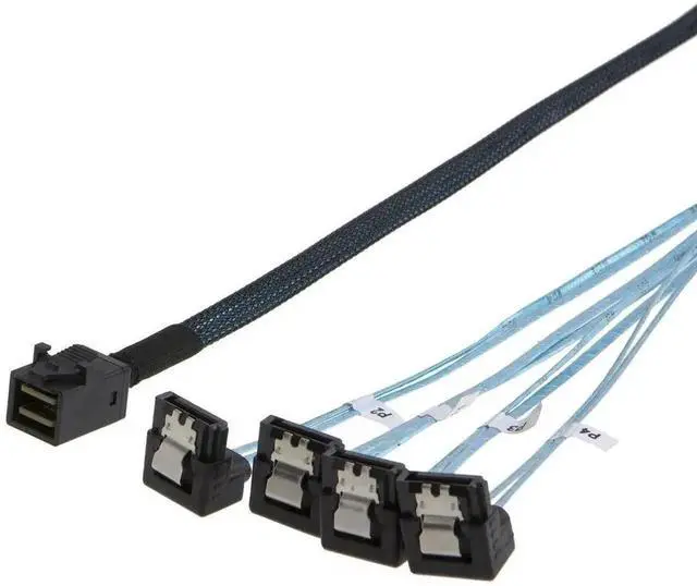 Main image of 0.5M (1.6FT) Internal HD Mini SAS SFF-8643 Host to 4x Right Angle SATA Target Breakout Cable, SFF-8643 RAID Controller to 4 SATA HDD/SSD Internal Data Cord