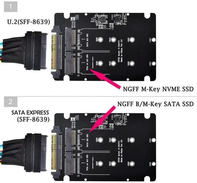 Alt view image 3 of 7 - SFF-8639 U.2 NVMe to Combo NGFF M.2 M-Key Dual Protocol Adapter, PCIe & SATA M.2 SSD Converter Compatible with Intel 750, P3600, P3700 Enterprise U.2 SSD for Motherboard Storage Replacement