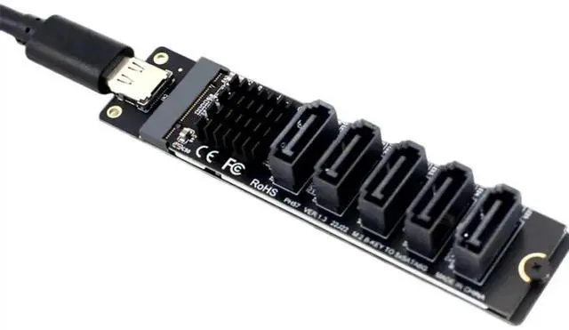 Alt view image 2 of 4 - USB Type-C to 5-Port SATA 3.0 Expansion Riser Card, 6Gbps SATA Converter with JM575 & JMS580 Dual Chips, Plug and Play External Storage Adapter