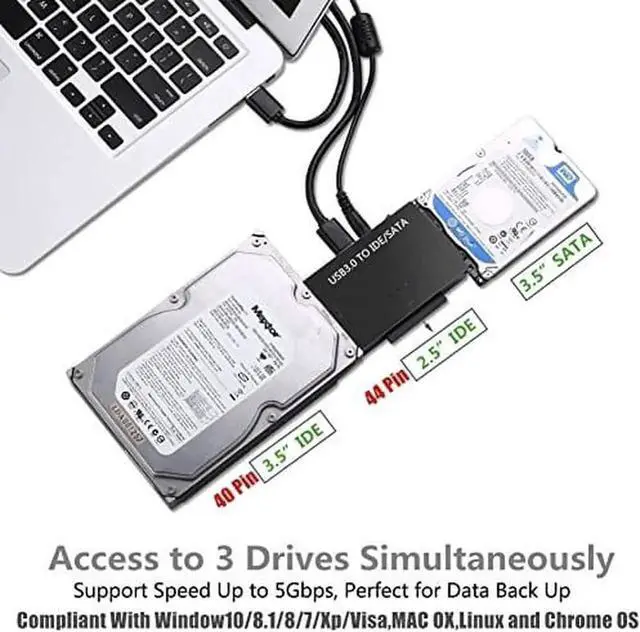 Alt view image 4 of 7 - USB 3.0 to SATA & IDE Combo Hard Drive Adapter Converter with Power Switch, Compatible with 2.5/3.5 Inch SATA HDD SSD & IDE Hard Disks, Supports Up to 4TB Storage