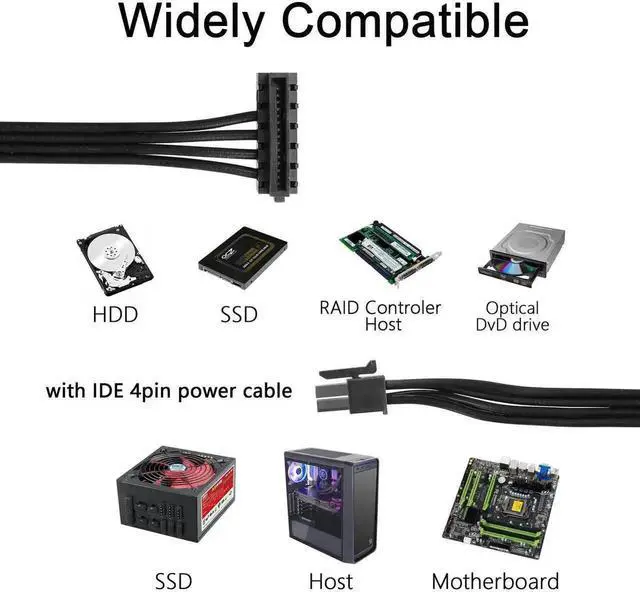 Alt view image 3 of 7 - 40cm ATX Mini 4 Pin to Right Angle 15Pin SATA Female Power Adapter Cable, 2 Pack, for HDD SSD CD Blu-ray Optical Drives