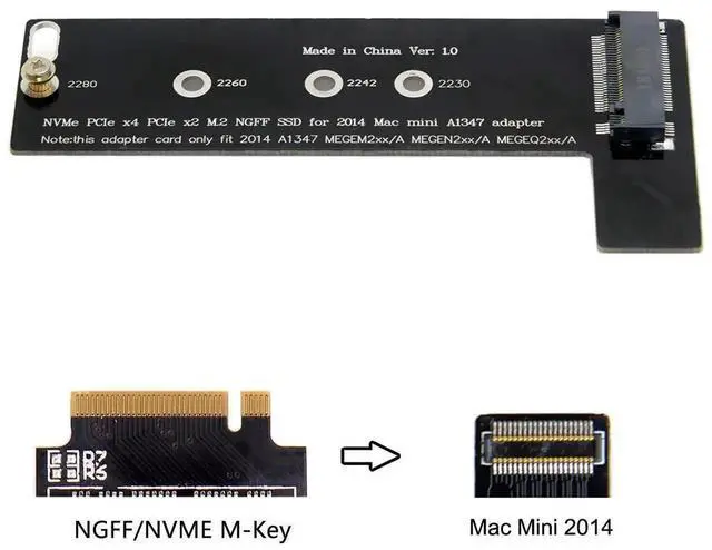 Alt view image 4 of 7 - M.2 NGFF M-Key NVMe SSD Converter Card, Internal Storage Upgrade Adapter for Late 2014 Mac Mini A1347 MEGEN2 MEGEM2 MEGEQ2, Supports 2230/2242/2260/2280 PCIe NVMe & AHCI SSD