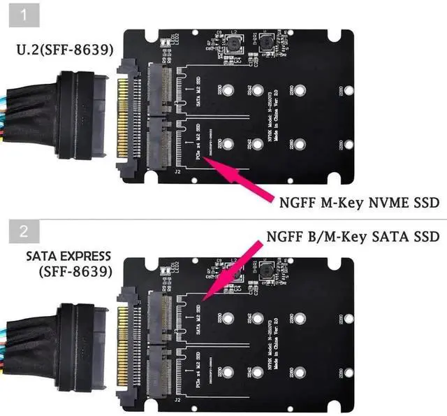 Alt view image 5 of 7 - SFF-8639 U.2 NVMe to Combo NGFF M.2 M-Key SSD Adapter, Dual-Slot PCIe NVMe + SATA M.2 Converter for Motherboard Storage Upgrade, Compatible with Intel 750, P3600, P3700 U.2 Enterprise SSD