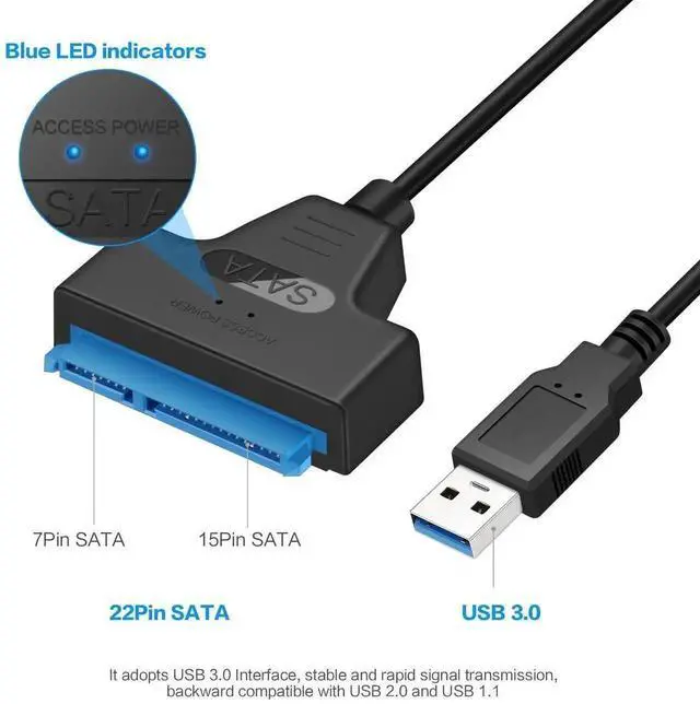 Alt view image 2 of 7 - Black SATA to USB 3.0 Adapter Cable with UASP Protocol, Portable External Hard Drive Converter for 2.5 Inch SATA HDD & SSD Fast Data Transfer