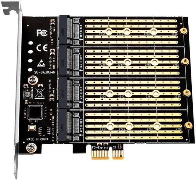 Main image of PCIe 3.0 X1 to 4-Port B Key M.2 NGFF SATA SSD Expansion Riser Card, Multi-Drive Storage Adapter Dedicated for Chia Mining Plotting Rig