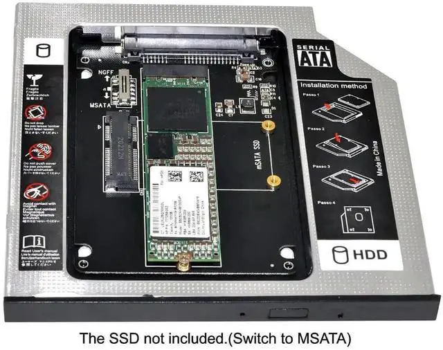 Alt view image 5 of 6 - mSATA & NGFF B/M-Key SSD to Slimline SATA 13Pin Hard Drive Caddy, 9.5mm Universal Optical Bay HDD Enclosure for Laptop CD DVD-ROM Drive Slot Storage Upgrade