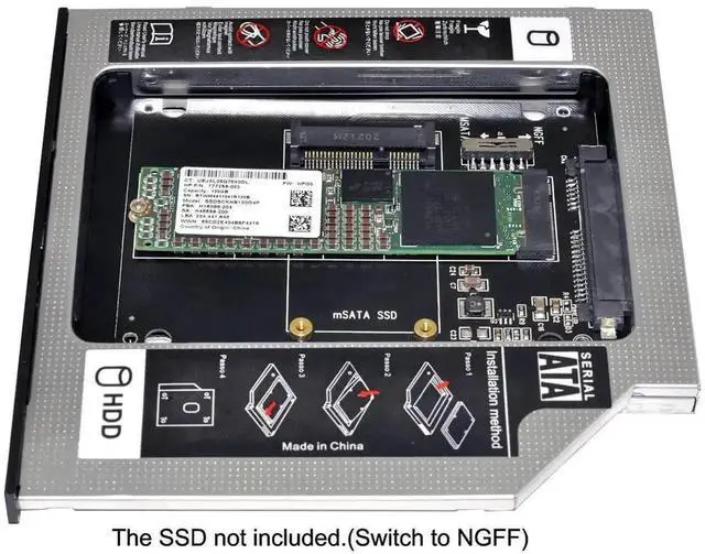 Alt view image 6 of 6 - mSATA & NGFF B/M-Key SSD to Slimline SATA 13Pin Hard Drive Caddy, 9.5mm Universal Optical Bay HDD Enclosure for Laptop CD DVD-ROM Drive Slot Storage Upgrade