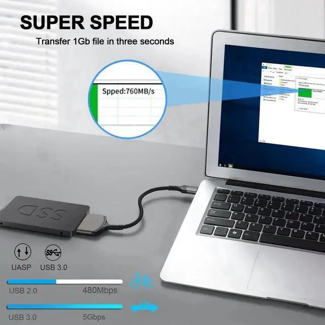 Alt view image 3 of 5 - USB 3.0 to SATA III Adapter Cable with Aluminum Shell & Braided Nylon Cord, 9 Inch SATA to USB Converter for 2.5 Inch SATA SSD HDD, UASP Accelerated Fast Data Transfer