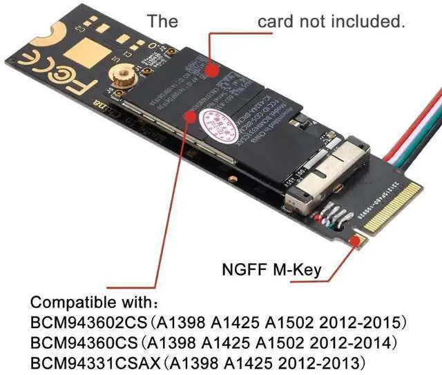 Alt view image 2 of 7 - 6+12 Pin Apple Broadcom WiFi Bluetooth Card to M.2 NGFF Key-M NVMe Adapter Card, Converter for BCM94360CD BCM94360CS BCM943602CS BCM94360CS2 Hackintosh Desktop Motherboard