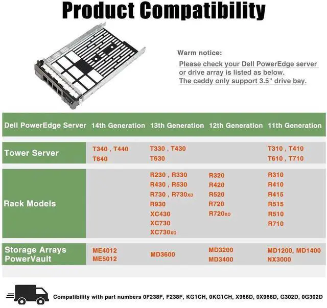 Alt view image 3 of 7 - 2 Pack 3.5 Inch Hard Drive Tray Caddy F238F 0F238F SAS SATA HDD SSD Carrier Compatible with Dell PowerEdge T330 T430 T630 R230 R330 R430 R530 R630 R730 R730XD R930 Rack Tower Server
