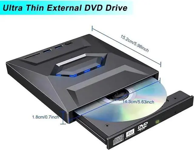 Alt view image 6 of 7 - USB 3.0 & USB-C Slim External CD DVD Rewriter Burner with 2 USB Ports SD TF Card Reader, Low Noise High Speed Portable Optical Super Drive Compatible with Laptop Desktop PC