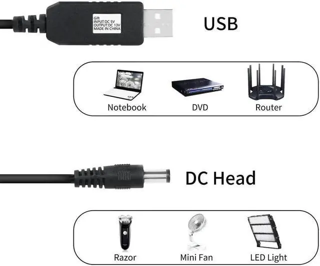 Alt view image 2 of 6 - USB to DC 12V Step Up Converter Cable, 5V to 12V Boost Power Cable with 5.5x2.1mm DC Jack, for LED Lights, Fans, Routers, Speakers