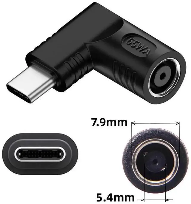 Alt view image 7 of 7 - 90 Degree Right Angle DC 7.9x5.4mm to USB-C PD Power Converter Plug, 20V DC Barrel Input to Type-C Output Charging Adapter