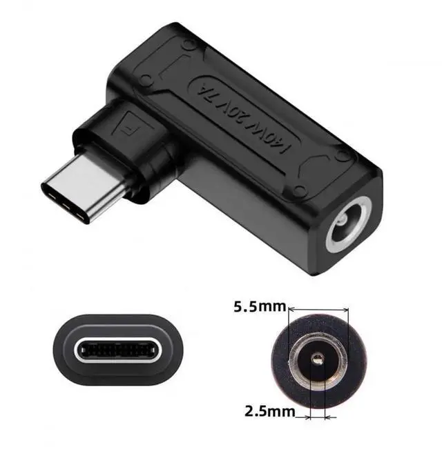 Alt view image 6 of 7 - 140W 90 Degree Angled DC 5.5x2.5mm to USB-C PD Charging Adapter, 100W Max DC Input to Type-C Power Converter Plug for Laptops, Phones & Tablets