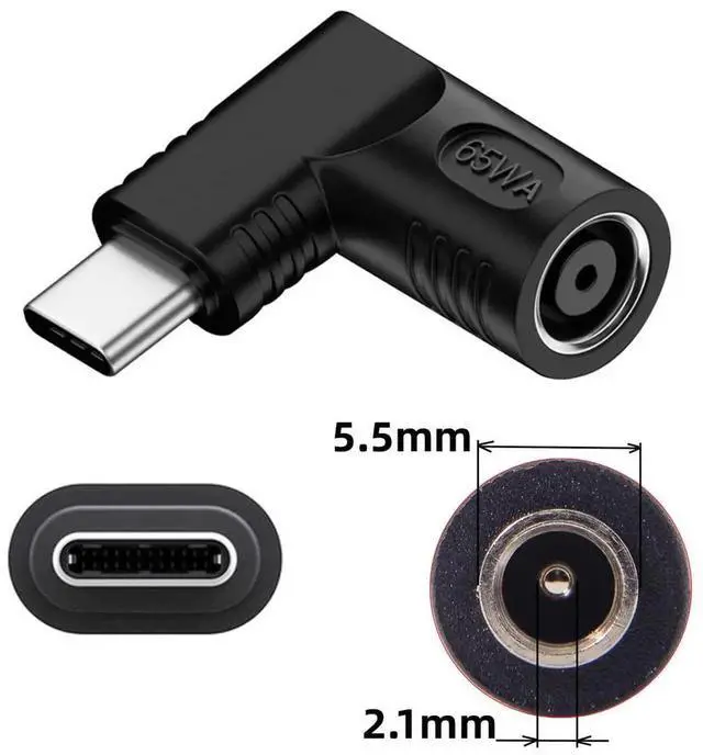 Alt view image 3 of 7 - 90 Degree Right Angled DC 20V 5.5x2.1mm Female to USB-C PD Charging Adapter, DC Jack to Type-C Power Converter Plug for Laptops, Phones and Tablets