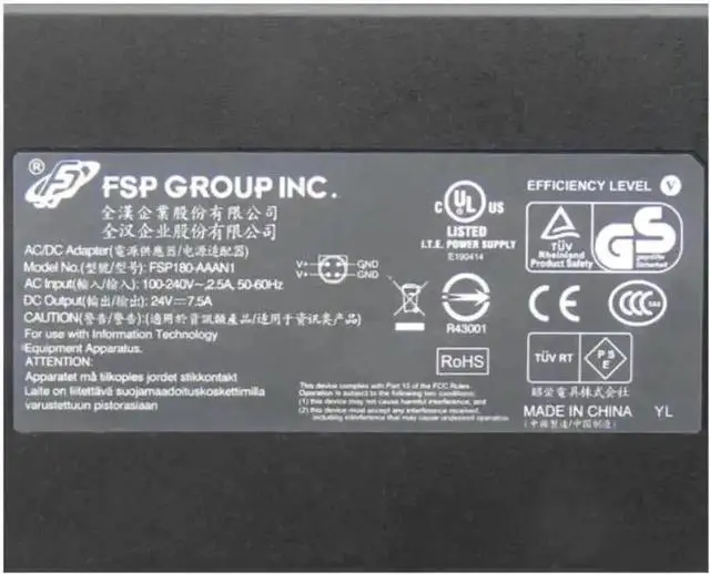 Alt view image 2 of 2 - FSP FSP180-AAAN1 / FSP180-AAAN2 180W AC Switching Power Adapter, DC 24V 7.5A 4-Pin Connector Charger for Laptops, IPC & Embedded Devices