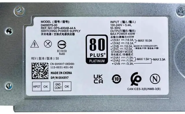 Alt view image 4 of 6 - 400W D400EPS-00 X4XV7 Power Supply Replacement for Dell Optiplex 3000MT 5000MT 7000MT Vostro 3710 3910 T3660 L400EPS-00 XYD3F, 4+4+8pin & 8pin Connector