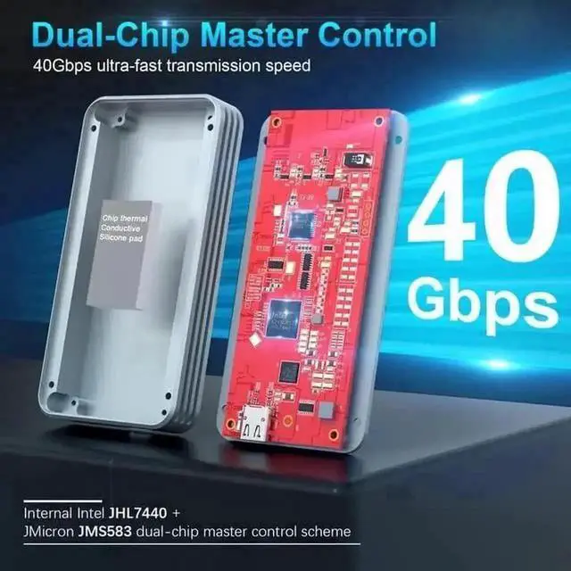 Alt view image 6 of 7 - 40Gbps USB4 M.2 NVMe SSD Enclosure, Aluminum Thunderbolt 3/4 External M.2 Case, Supports 2280 B+M M-Key PCIe SSD, Compatible USB4.0/3.2/3.1/3.0, With USB-C Cable