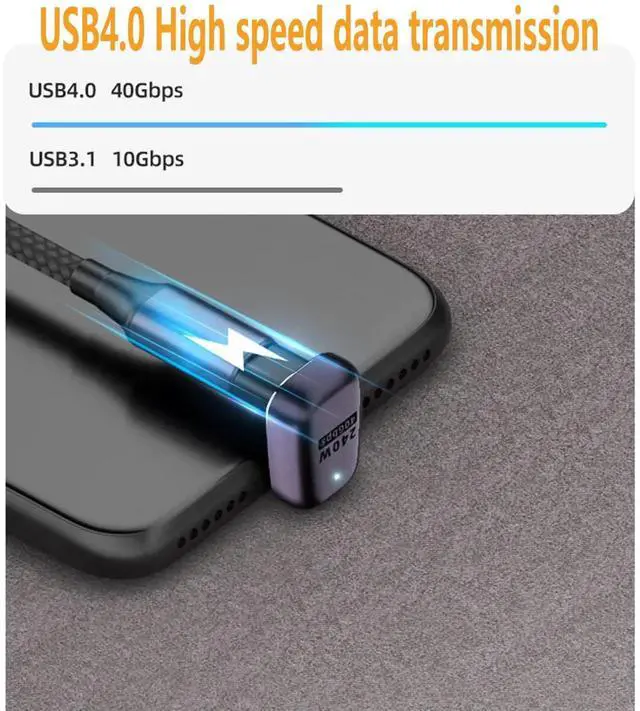 Alt view image 5 of 5 - 90 Degree USB C Right Angle Adapter 3 Pack, 40Gbps Data Transfer, 240W PD Fast Charging, 8K@60Hz Video Output, Elbow USB-C Angle Converter for Laptops Phones Docks