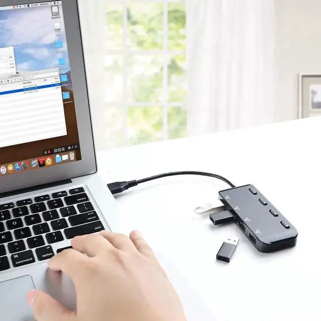Alt view image 5 of 7 - 4-Port USB 3.0 Hub with Independent LED Power Switches, Ultra Slim USB Splitter Extension Dock, Compatible with PC, MacBook, iMac, Surface Pro, USB Flash Drives and More