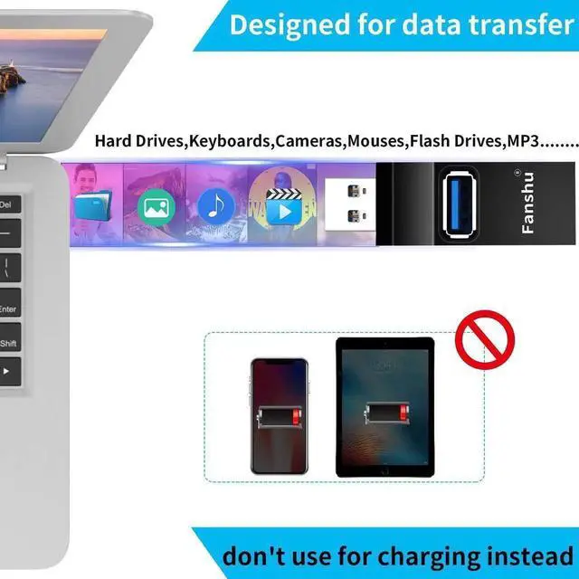 Alt view image 3 of 7 - 3-Port USB 3.0 OTG Hub Splitter, High Speed Data & Charging Extension Adapter, Portable Mini Multi-Port Dock for MacBook, Laptops, Desktop PC