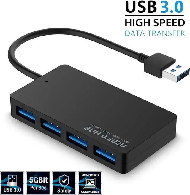 Alt view image 6 of 6 - 4 Port USB 3.0 Hub Ultra Slim Portable USB Port Expander, High Speed Data Splitter for Keyboard Mouse Printer USB Fan Lamp Flash Drives & Portable Storage Devices