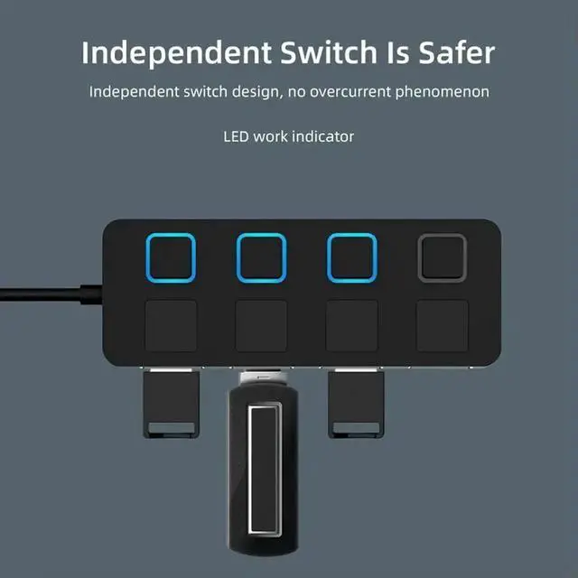 Main image of 4 Port USB 2.0 Hub Splitter, Plug and Play Multi USB Port Expander Adapter, Portable Computer Accessory for Laptops and Desktop PCs