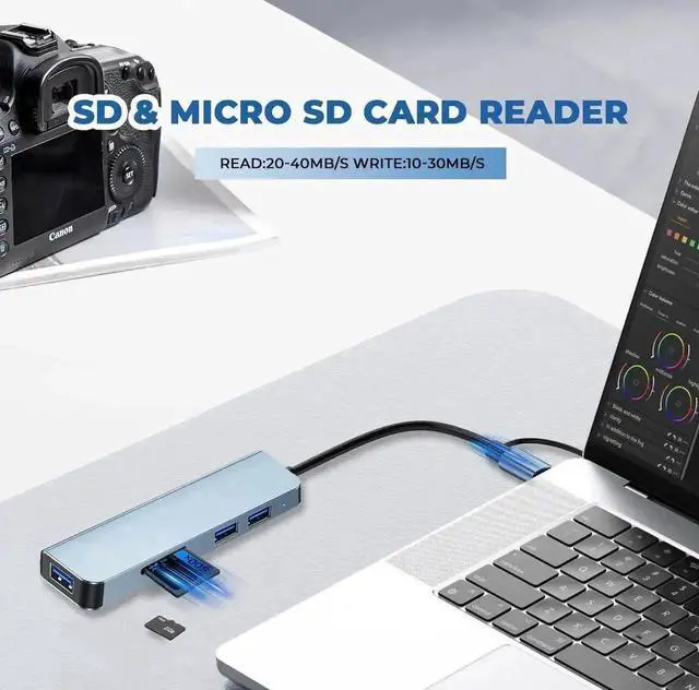 Alt view image 5 of 7 - 5-in-1 USB C Multiport Hub, USB 3.0 Splitter with SD & TF Card Reader, Portable Type-C Port Extender Compatible with MacBook, iPad Pro, Dell, HP Laptops and USB-C Phones
