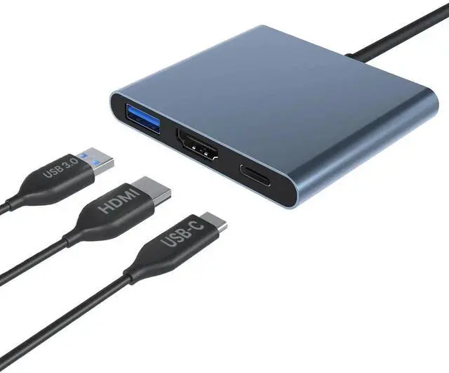 Main image of Grey Aluminum USB-C Multiport Hub, USB 3.1/3.0 & PD Charging Type-C to 4K HDMI Adapter Dock Compatible with MacBook Pro, Samsung Galaxy S25/S24/S23/S22/S21, Note 20/10/9 Series