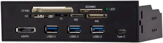 Alt view image 6 of 7 - STW-3125 5.25 Inch PC Front Panel All-in-One Media Card Reader, 3×USB3.0 + USB-C + eSATA Port, Multi-Slot Card Hub Supports MD/SD/MMC/XD/TF/M2/MS & 64GB CF Cards for Desktop Optical Drive Bay