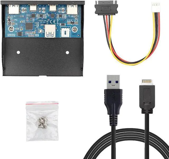 Alt view image 3 of 3 - 3.5 Inch Floppy Bay Front Panel USB Hub, Dual USB-C + 2×USB3.0 Ports, Internal Cable Connects to Motherboard USB 3.1 Front Header for Desktop PC Case