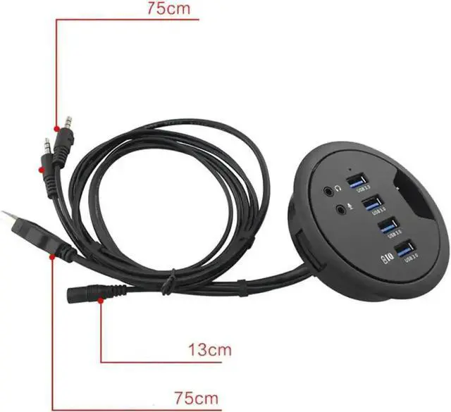 Alt view image 4 of 4 - In-Desk Grommet USB 3.0 Hub Combo, 4-Port SuperSpeed 5Gbps Docking Station with External Stereo Sound Card, Fits Standard 3-Inch Desk Cable Grommet Hole for Office & Gaming Desks