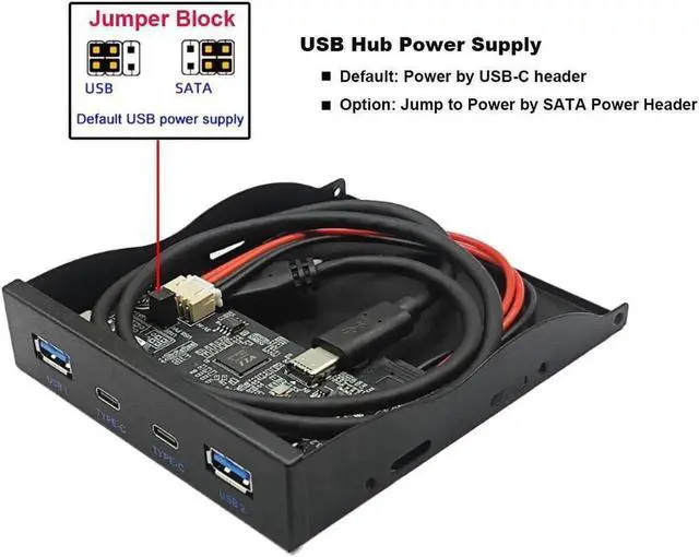 Alt view image 3 of 6 - 3.5 Inch Floppy Bay USB 3.2 Gen2 10Gbps Front Panel Hub, 2×USB-C + 2×USB-A 4 Ports PC Case Expansion Splitter, 20Pin Key-A Type-E Motherboard Header with 2FT Internal Cable