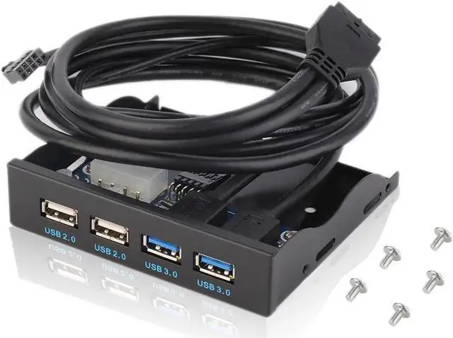 Main image of 3.5 Inch PC Case Front Panel 4-Port USB Hub, 2 USB3.0 + 2 USB2.0 with 2FT Internal Cable for Motherboard USB Header Connection