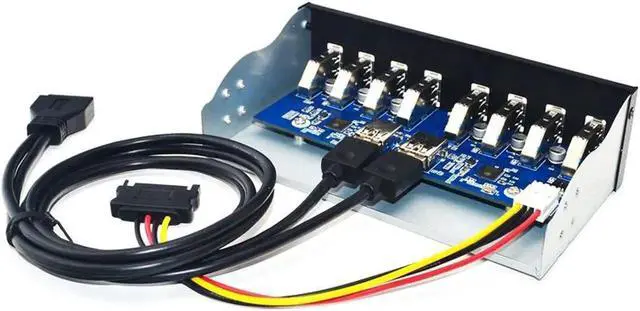 Alt view image 4 of 4 - 5.25 Inch Drive Bay 8-Port USB 3.0 Front Panel Hub, 20Pin Motherboard Header Splitter Adapter with 8 USB3.0 Type-A Female Ports for Desktop PC Chassis