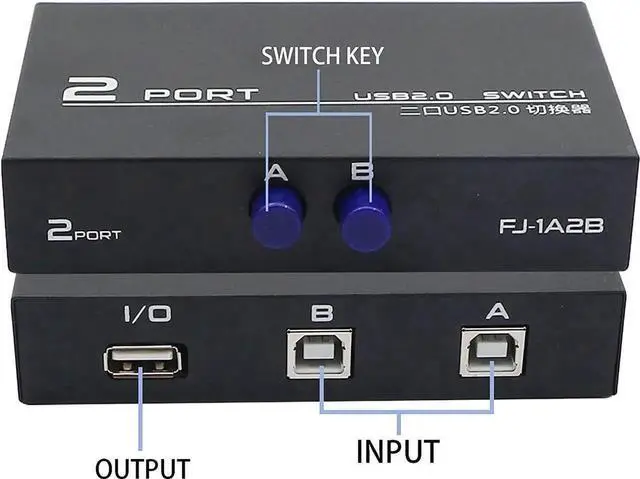 Alt view image 6 of 7 - 2-Port USB 2.0 Printer Sharing Switch, USB Device Port Splitter for 2 Computers Share One Peripheral, Comes with 2PCS USB 2.0 Male Cables