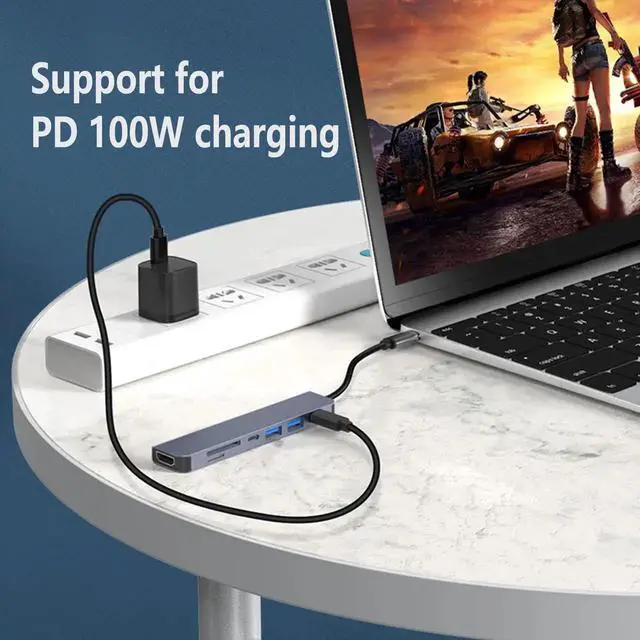 Alt view image 7 of 7 - 7-in-1 Multiport USB C Hub Adapter, 4K@30Hz HDMI, USB3.0/USB2.0, USB-C, SD/TF Card Reader, 100W PD Charging Dock for MacBook, iPad, HP, Samsung, Huawei Laptops